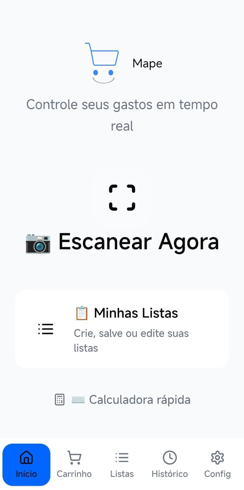 Protótipo inicial — tela inicial